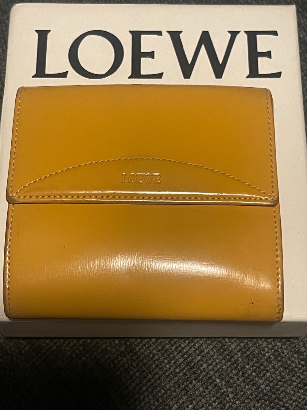 LOEWE yellow patent leather bifold wallet with box